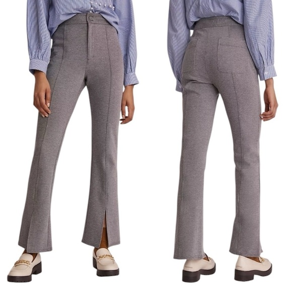 Anthropologie Maeve | Gray High Rise Split Hem Seamed Flare Pants Size 14 - Picture 1 of 10
